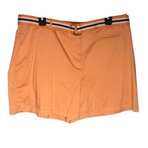 Belted Shorts Women's 16 High Rise Casual Flat Front Chino Summer Orange